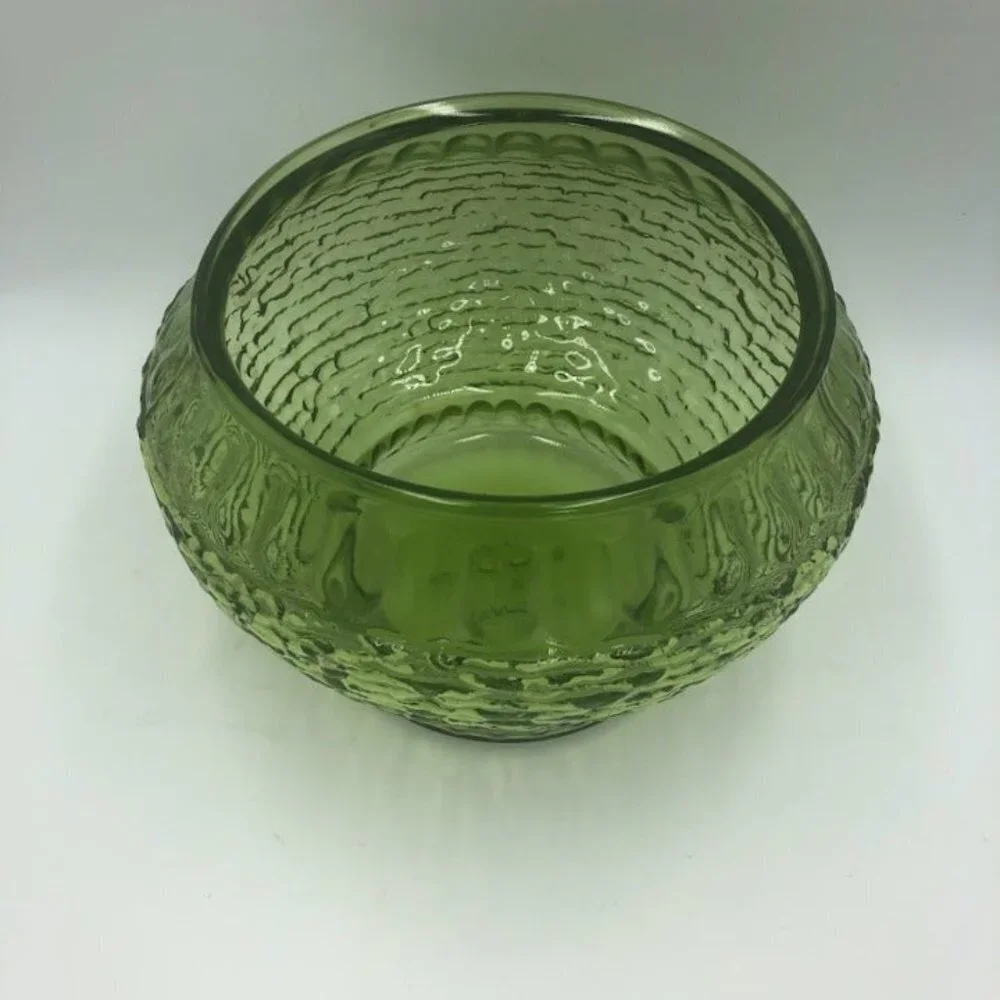 Vintage NAPCO 1176 Green Glass Vase Bowl Ribbed